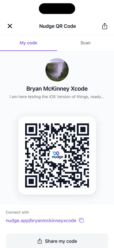 Nudge app QR code screen for connecting